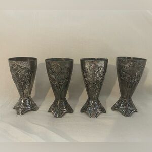 Circa 1900 WMF Art Nouveau Silver Plate Liqueur Service Jugendstil 4 Beakers